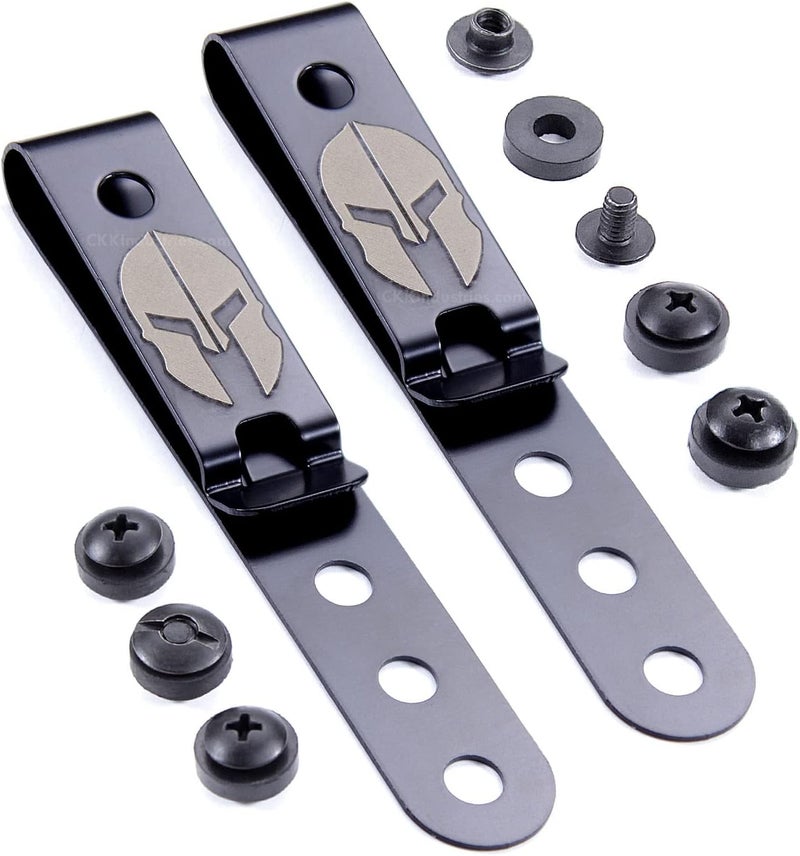 Holstex HolsterSmith Universal Metal Belt Clip for Holster Making - (Model 5) - (3-Hole) - (Tactical Black) - (w/Spartan Helmet Engraving) - (w/Mounting Hardware) - (2 Pack) - Image 1